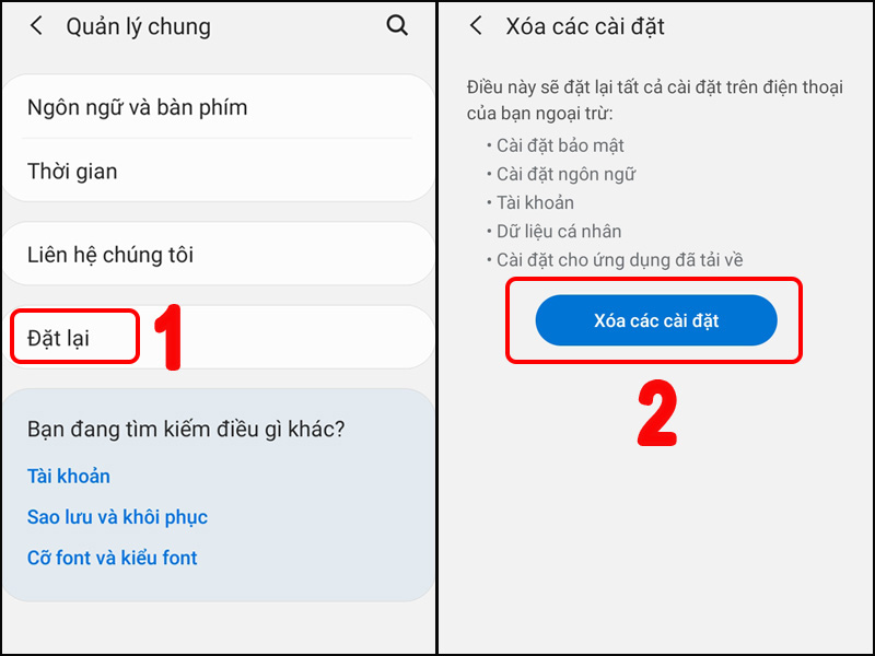 Chọn Xóa các cài đặt.